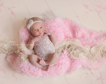 Pink Minkyak Faux Fur Photography Prop Rug Newborn Baby Toddler 27x30