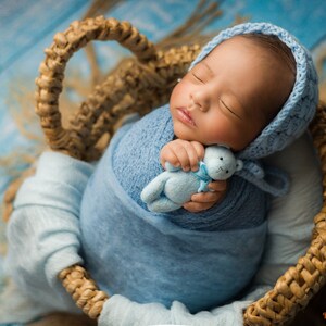 Light Blue Stretch Strick Wrap Neugeborenen Fotografie Foto Requisite