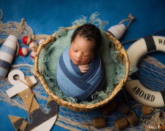 SET Dark Blue Jean Stretch and Light Blue Knit Wraps Newborn Baby Photography