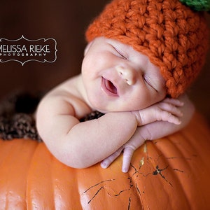 Chunky Pumpkin Orange Newborn Knot Hat 画像 4