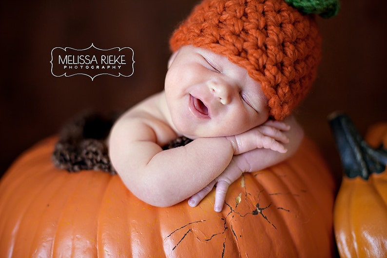 Chunky Pumpkin Orange Newborn Knot Hat 画像 4