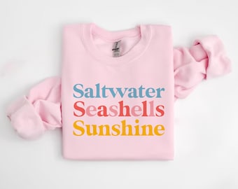 Sunshine Beach Vacation-sweater, Saltwater Seashells Sunshine-trui, zomersweater, shirt Beach Vibe, vakantiehoodie, strandoutfit