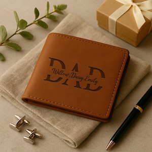 Cartera personalizada para papá, regalo para el Día del Padre, cartera de cuero grabada a medida, regalo para papá de parte de sus hijos, cartera plegable para papá, regalo especial para papá.