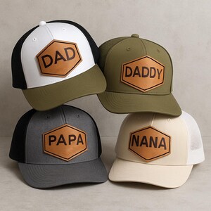 Personalized Engraving Trucker Hat, Custom Leather Patch Dad Hat, Father&#39;s Day Gift for New Dad, Grandad Trucker Hat, Unique Gift for Dad