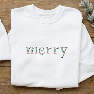 Frohe Weihnachten Sweatshirt, Gestickte Weihnachten Sweatshirt, Urlaub Sweatshirt, Floral Frohe Sweatshirt, Gestickte Weihnachten Rundhalsausschnitt