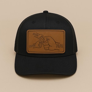 Custom Dad Trucker Hat, Personalized Dad Fist Bump Hat, Engraved Leather Patch Hat, Dad Birthday Gift from Kids, Custom Gift for Fathers Day