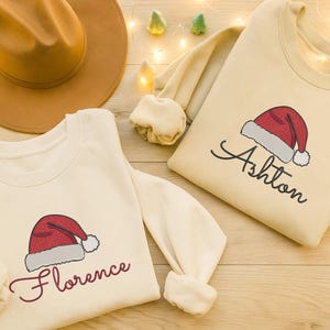 Personalized Christmas Sweatshirt, Embroidered Santa Hat & Name Christmas Sweatshirt, Custom Xmas Pullover Sweatshirt, Gift for Christmas