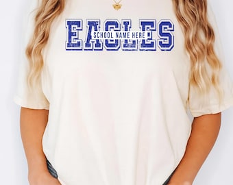 Gepersonaliseerde mascotteshirt, comfortkleuren teammascotteshirt, T-shirt schoolsportgeest, shirt aangepaste schoolnaam, shirt voetbalteam