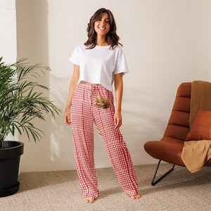Chicken Parm Pajama Pants – Red Plaid Foodie Lounge Pants | Funny Sleepwear Bottoms | Matching Swimsuit Available | Cabana Crashers