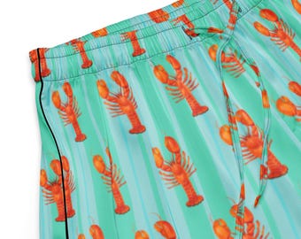 Lobster Pajama Shorts: Striped Coastal Sleepwear Bottoms
