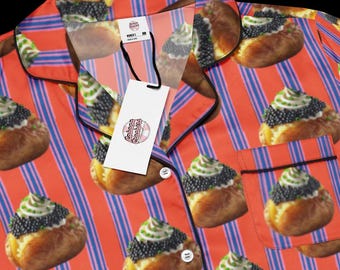 Randig pyjamastopp: Kaviar- och bakad potatistryck - Lyxig långärmad pyjamaströja