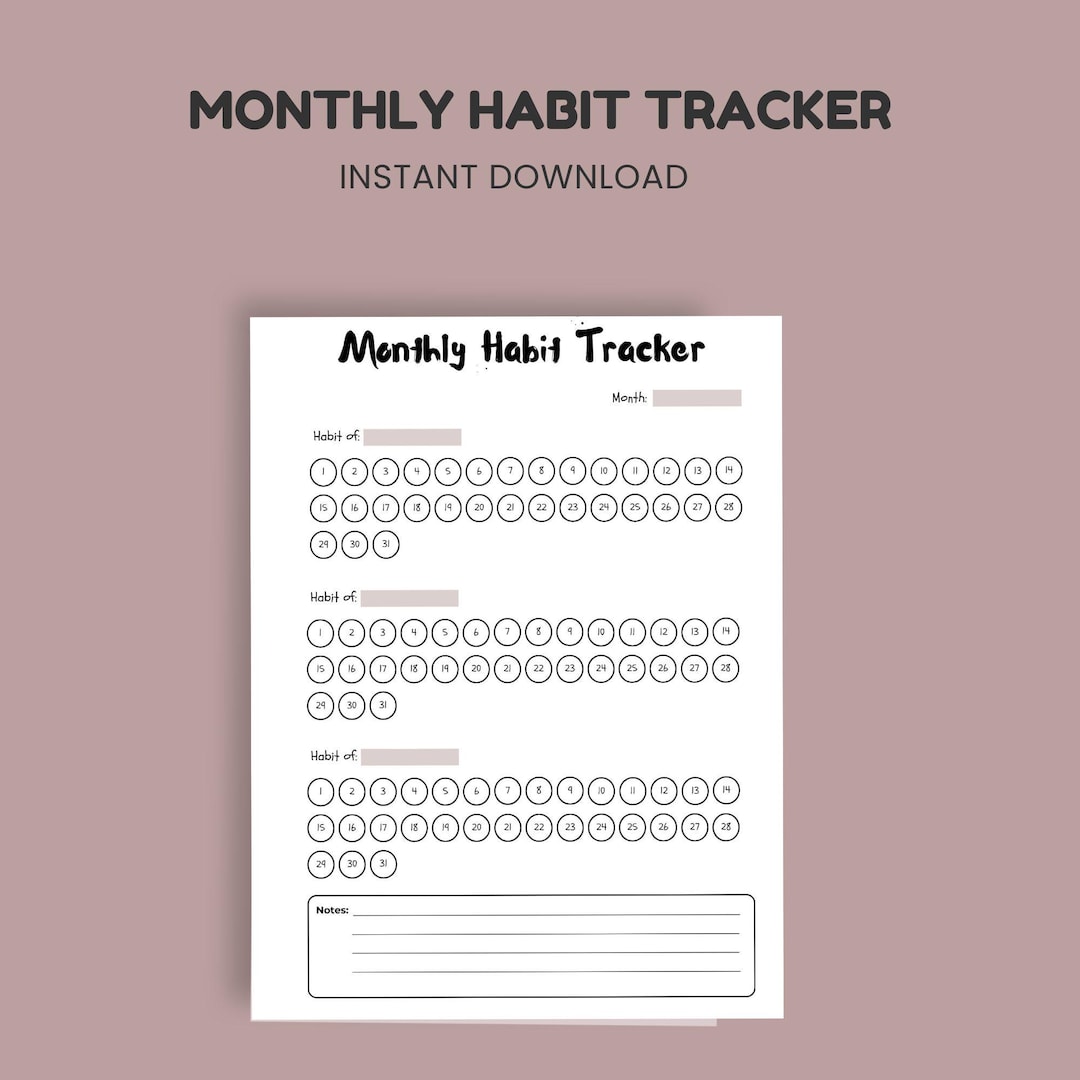 Minimalist Printable Monthly Habit Tracker | PDF | A4, A5, Letter, Half ...