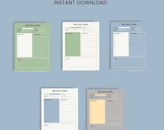 Recipe Card Printable PDF – Recipe Template for Meal Prep and Home Cooking
