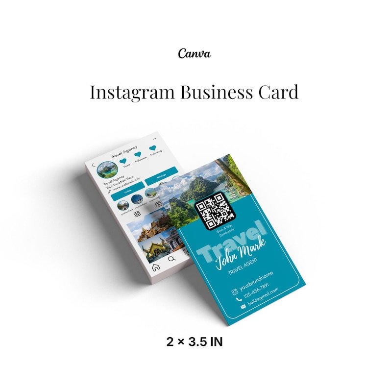 Reisebüro Visitenkarte und Instagram Vorlage - Bearbeitbare Canva Dankeskarte Bild 1