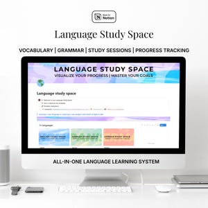 Notion Language Learning Planner - Flerspråkig studieöversikt och ordförrådsspårare