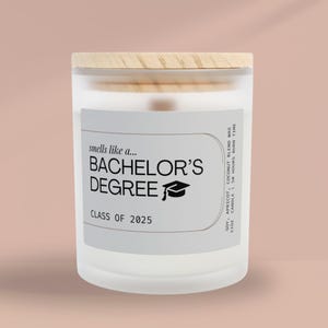 College-Abschluss-Kerze, riecht nach Bachelor-Abschluss-Duftkerze, Studenten-Geschenk, graduiertengeschenk, Abschlussgeschenk, hölzerne Dochtkerze