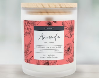 Personalized August Birth Flower Candle: Custom Birthday Gift
