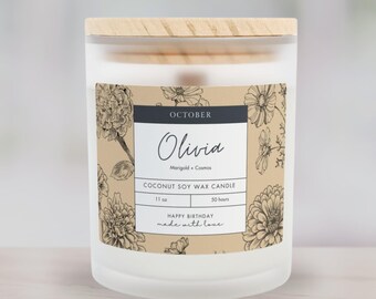 Personalized October Birth Flower Candle: Custom Birthday Gift