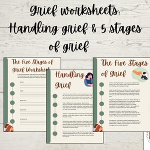 3 Page grief worksheets, grief counseling, grief workbook, grief coaching, identify feelings, work through loss, PDF, printable