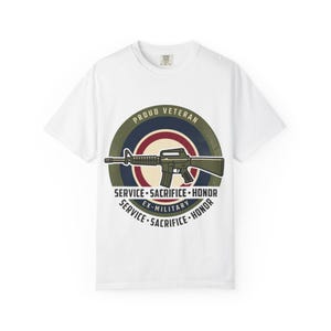 Proud Veteran Rifle Emblem T-Shirt Service Sacrifice Honor image 2