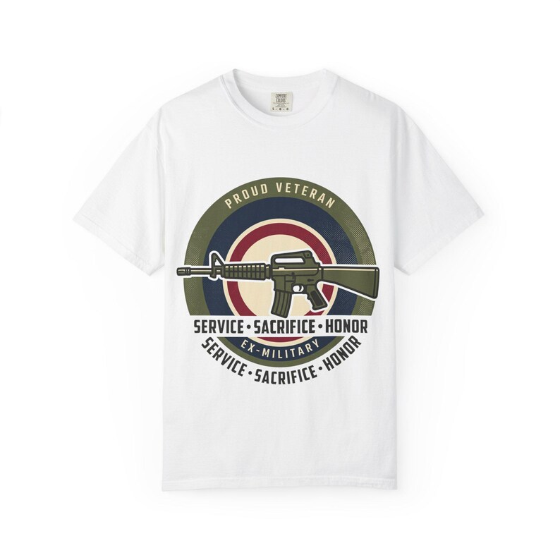 Proud Veteran Rifle Emblem T-Shirt Service Sacrifice Honor image 2