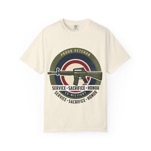 Proud Veteran Rifle Emblem T-Shirt Service Sacrifice Honor image 3