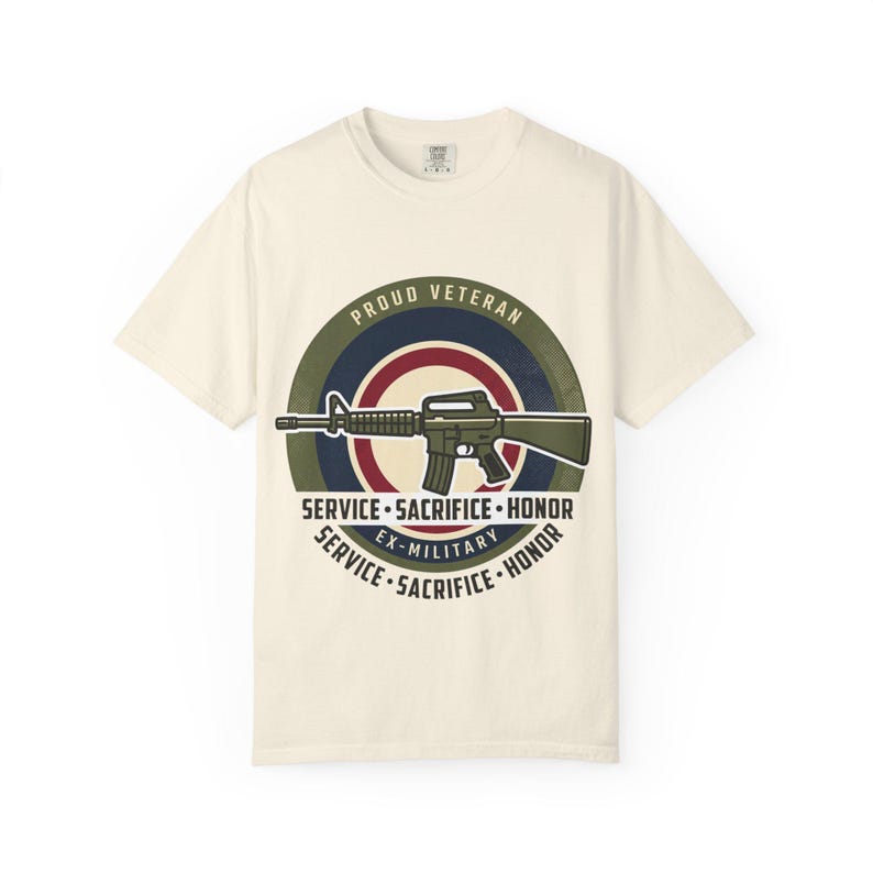 Proud Veteran Rifle Emblem T-Shirt Service Sacrifice Honor image 3