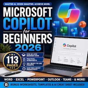 Guía de productividad con IA de Microsoft Copilot para principiantes 2026 (116 páginas con hojas de trabajo)