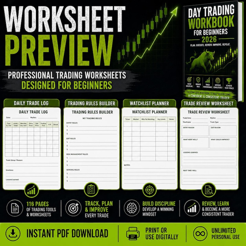Day Trading Workbook for Beginners 2026 116 Page PDF Download - Etsy
