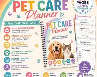 ペットプランナー Canva テンプレート 犬 猫 医療トラッカー 編集可能なジャーナル MRR PLR