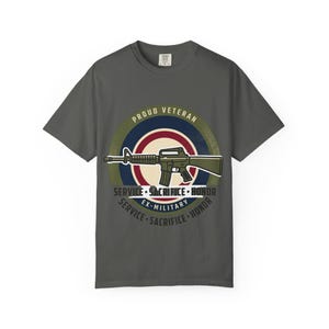 Proud Veteran Rifle Emblem T-Shirt Service Sacrifice Honor image 4