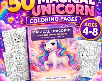 魔法のユニコーンぬりえブック（対象年齢4～8歳）、ファンタジーシーン50点収録（デジタルダウンロード版）