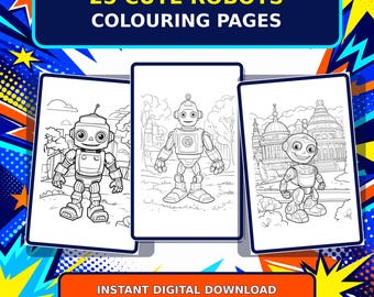 子供向けロボットぬりえ、印刷可能なアクティビティブック（デジタルダウンロード）