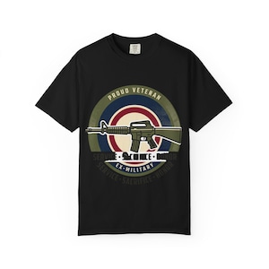 Proud Veteran Rifle Emblem T-Shirt Service Sacrifice Honor image 1