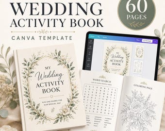 子供向け編集可能な結婚式アクティビティブック：60ページCanvaテンプレート（デジタルダウンロード）