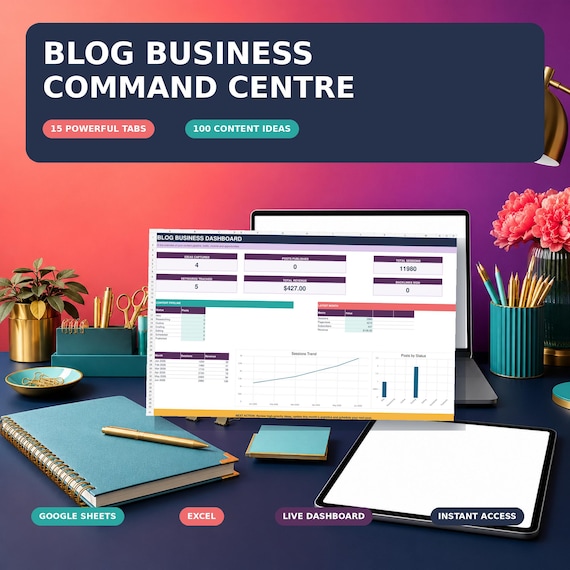 Blog Business Command Centre, SEO Keyword Tracker, Analytics Dashboard (Digital Download)