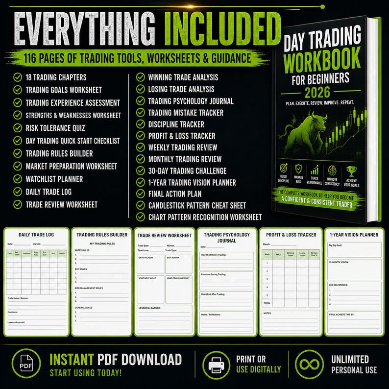 Day Trading Workbook for Beginners 2026 116 Page PDF Download - Etsy