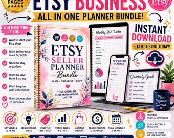 Etsyセラー向けプランナーバンドル：ビジネスショップ管理システム（PDF＆Canva形式）