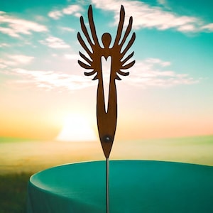 Angel figurine Plant Stake Metal Garden Sculpture Yard Floral Garden Stake Outdoor Rustic Inspirational grave memorial Spring patio USA