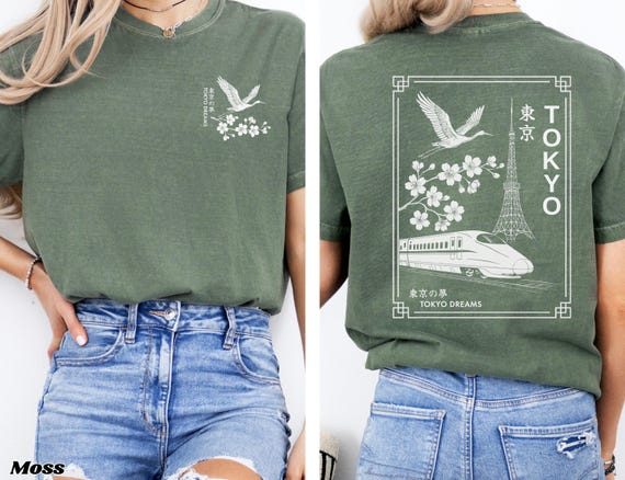 Japanese Streetwear Shirt, Tokyo Shirt, Tokyo Kawaii Cherry Blossom T Shirt, Bird Lover Shirt, Japanese Writing Tee, Gift for Japan Lover