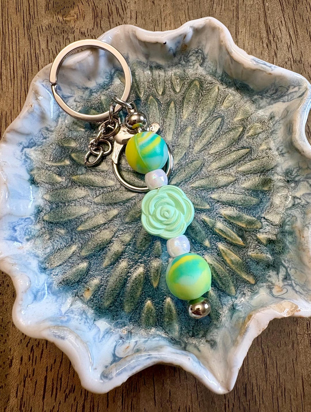 Beaded Multicolor Pastel Metal Key Ring- Silicone and Plastic Beaded ...