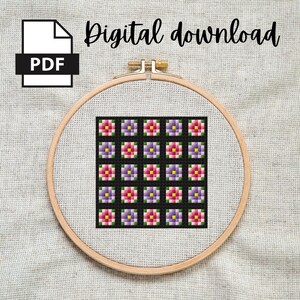 Granny Square | Easy Beginner Cross-Stitch Pattern | Cute, Floral, Quilt | DIY Gift
