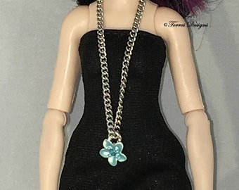 Doll Necklace Blue Flower Pendant Chain for Barbie Ever After High Monster High Dolls Handmade Custom by TorresDesigns - Ready To Ship