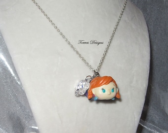 Anna Pendant Necklace with Swarovski Snowflake Crystal Tsum Tsum Frozen Disney Custom made One of a Kind OOAK by TorresDesigns Ready to Ship