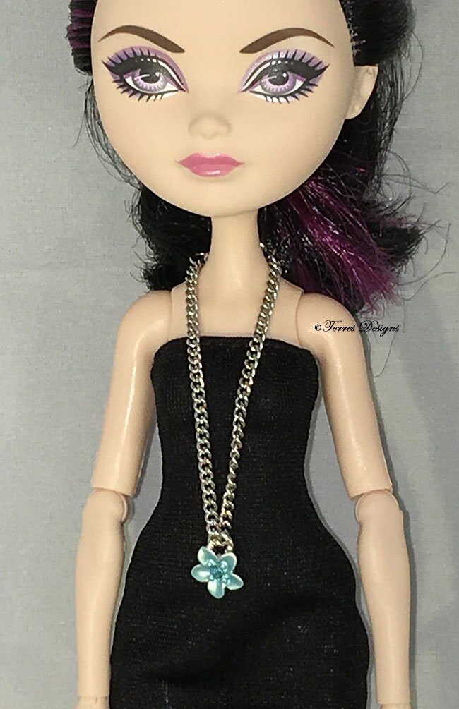 Doll Necklace Blue Flower Pendant Chain 