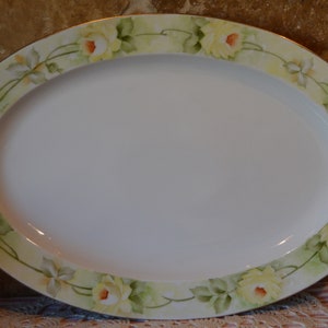 Vintage LHS Hutschenreuther Selb Barvaria Platter~Gorgeous Yellow Roses Along Rim~Minor Gold Loss At Edges