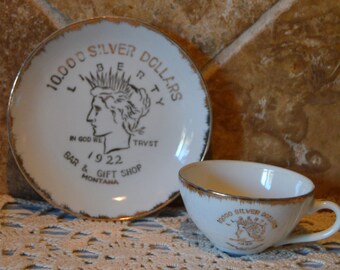 Cute Mini Cup And Saucer Souvenir From 10,000 Silver Dollars Bar & Gift Shop~Haugan, Montana