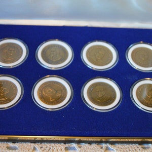 Presidential Coin Set 1992~Bronze Coins~Display Case~Washington~Jefferson~Lincoln~T. Roosevelt~Truman~F. Roosevelt~Eisenhower~Kennedy