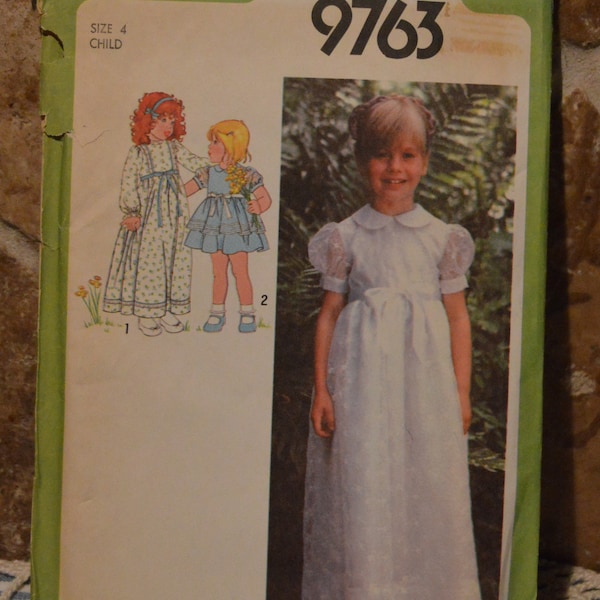 Simplicity Pattern 9763 From 1980 To Make Size 4 Child Lined Dress In Two Lengths~Uncut Pattern