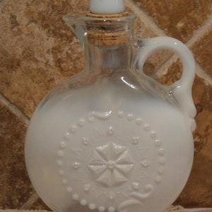 White Opalescent Jim Beam Decanter And Glass And Cork Stopper~About 11&quot; Tall~From 1950s